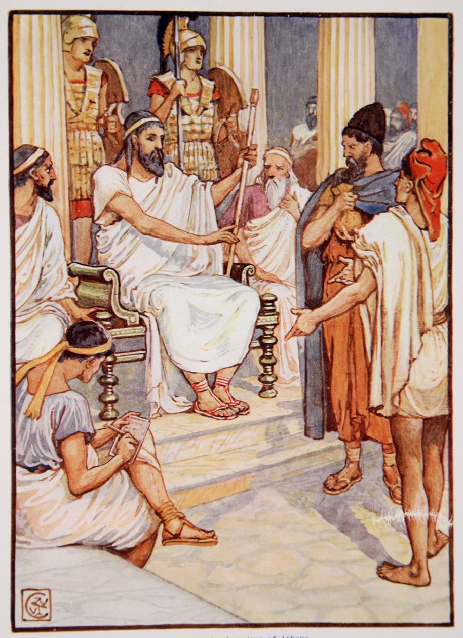 Solón liberando a un esclavo, c.595, ilustración de The Story of Greece de Mary Macgregor de Walter Crane