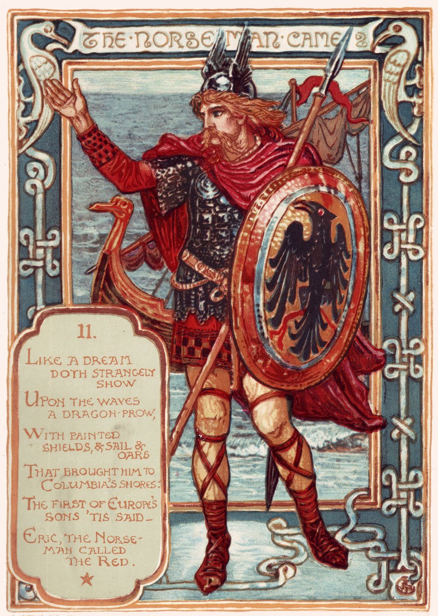 El Noruego. De: Cortejo de Columbia: Una Historia Ilustrada de los Estados Unidos, 1893 de Walter Crane