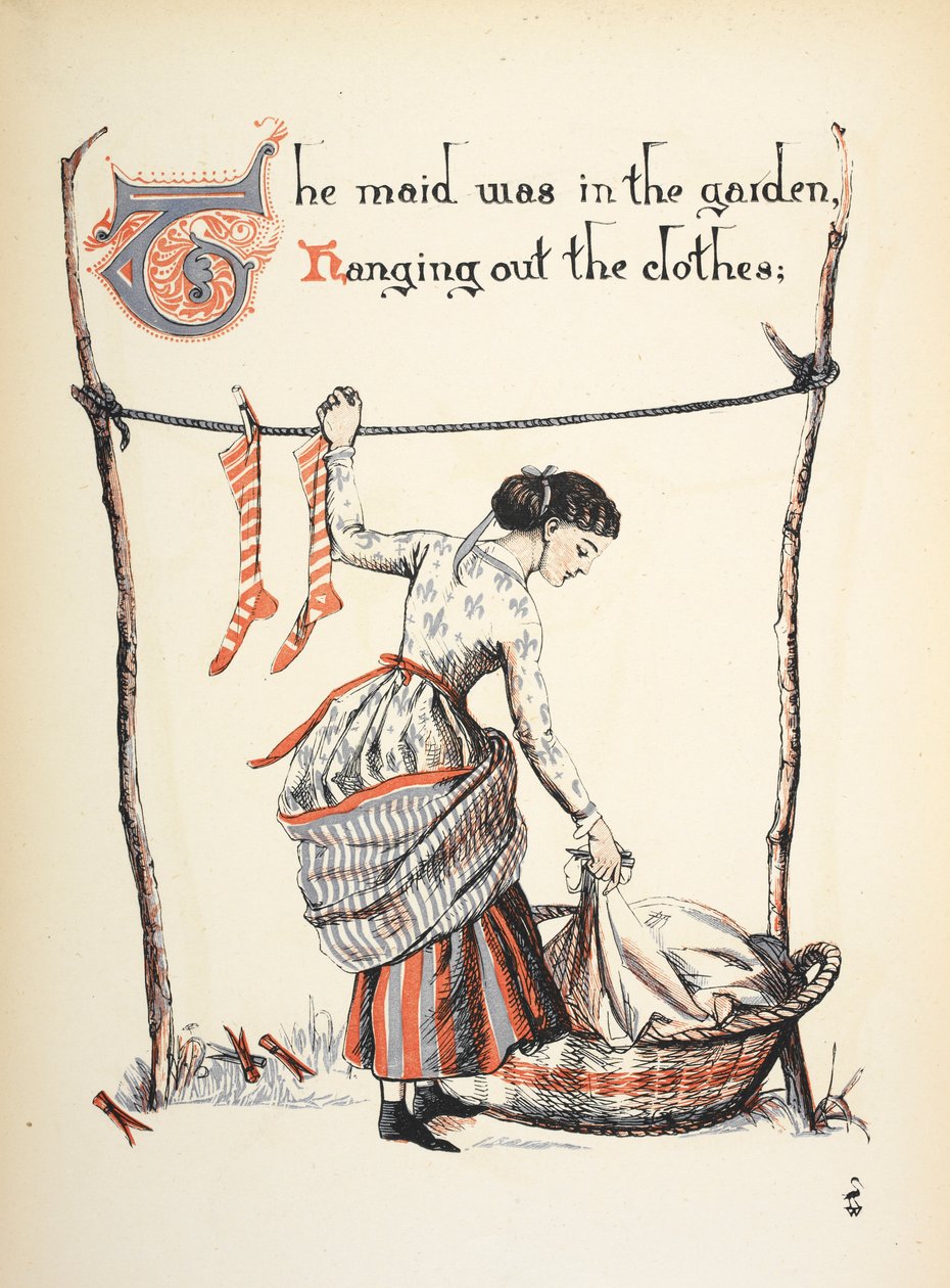 La criada estaba en el jardín tendiendo la ropa. de Walter Crane