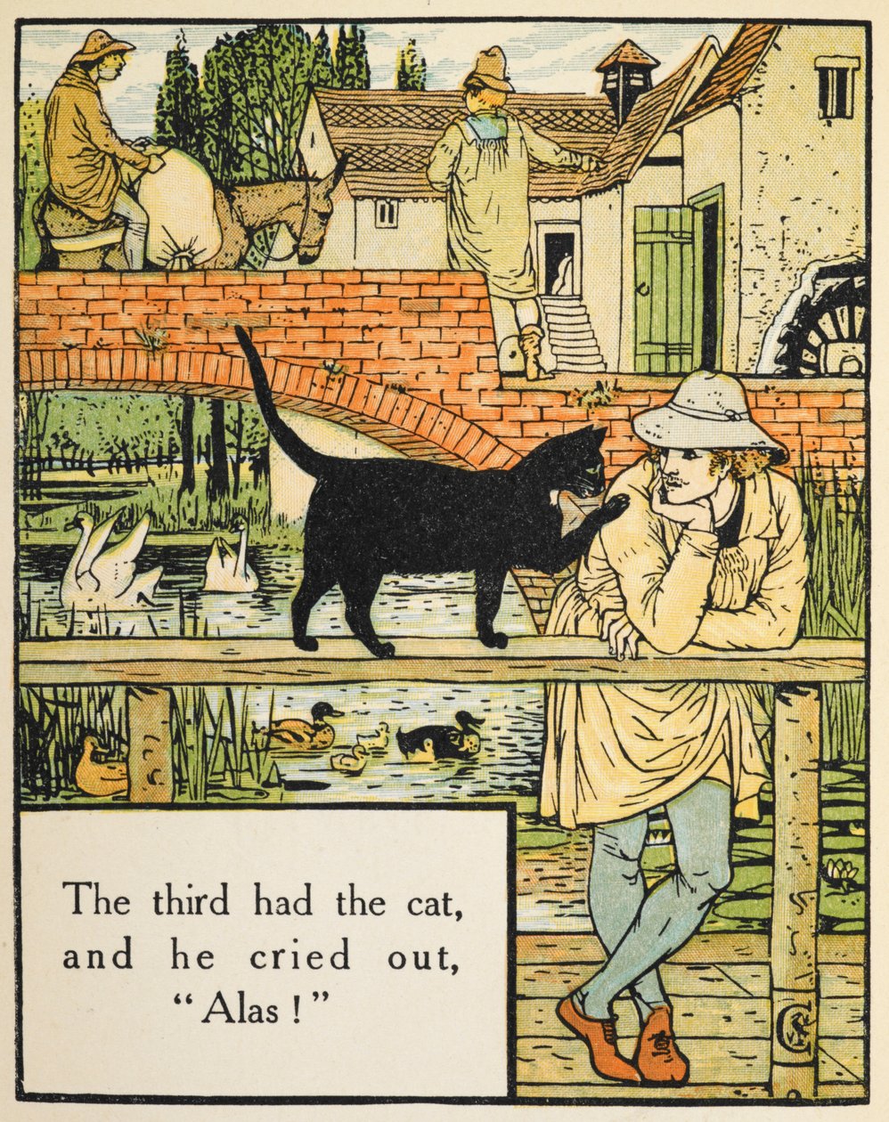 El tercero tenía el gato, y gritó: "¡Ay!
El hijo del molinero y su gato. de Walter Crane