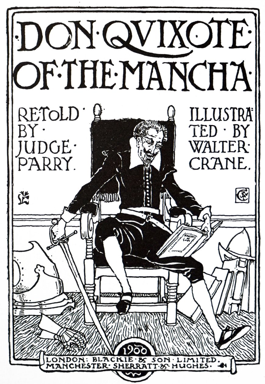 Portada de una edición del siglo XX de "El Quijote". de Walter Crane