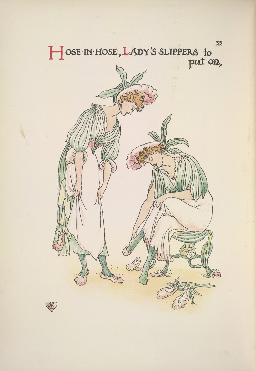 Dos señoras poniéndose zapatillas de Walter Crane