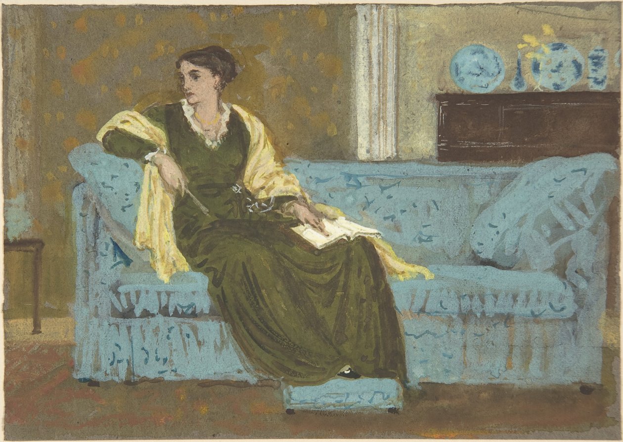 Mujer sentada en un sofá de Walter Crane