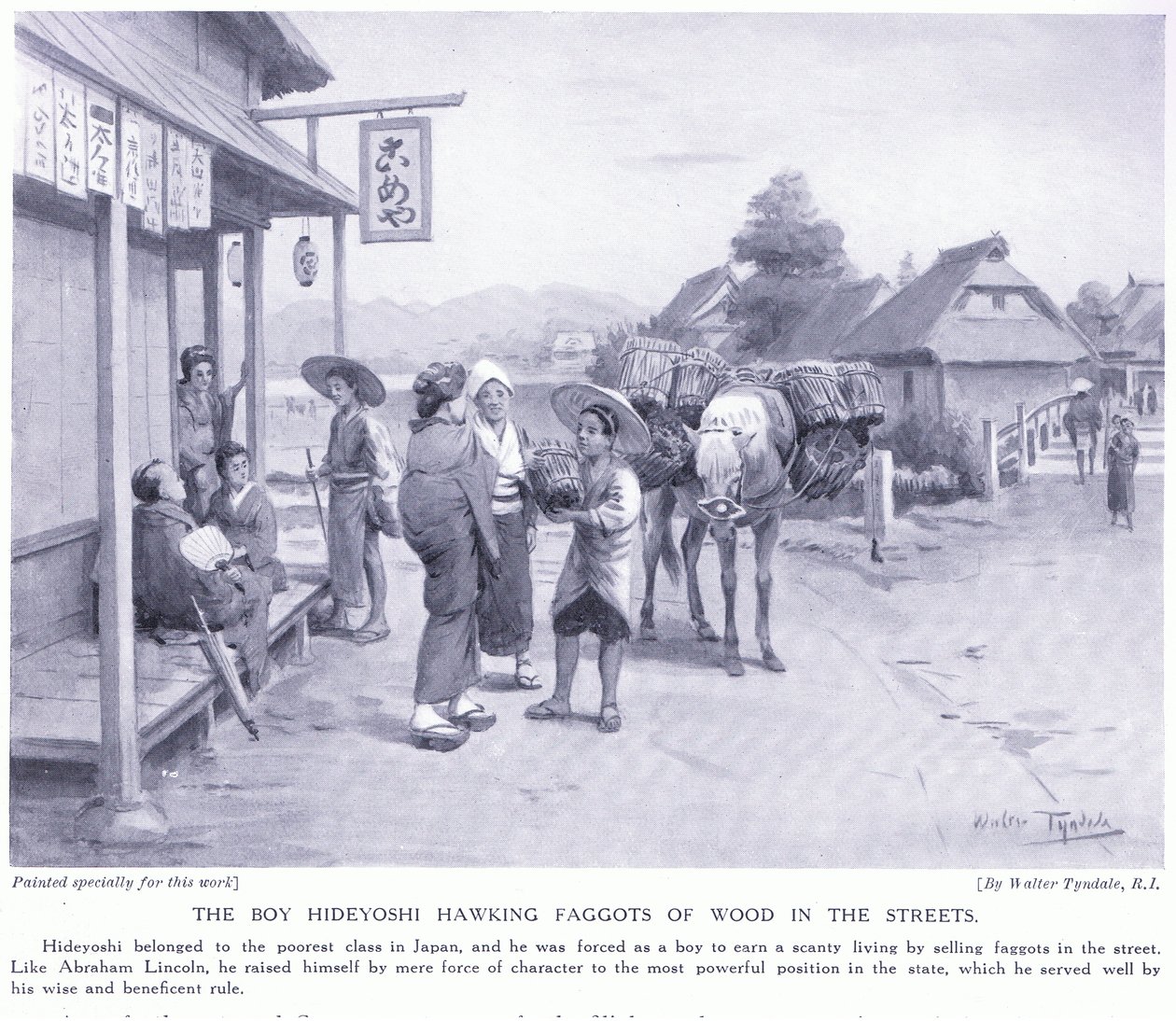 El niño Hideyoshi vendiendo haces de leña en las calles de Walter Frederick Roofe Tyndale