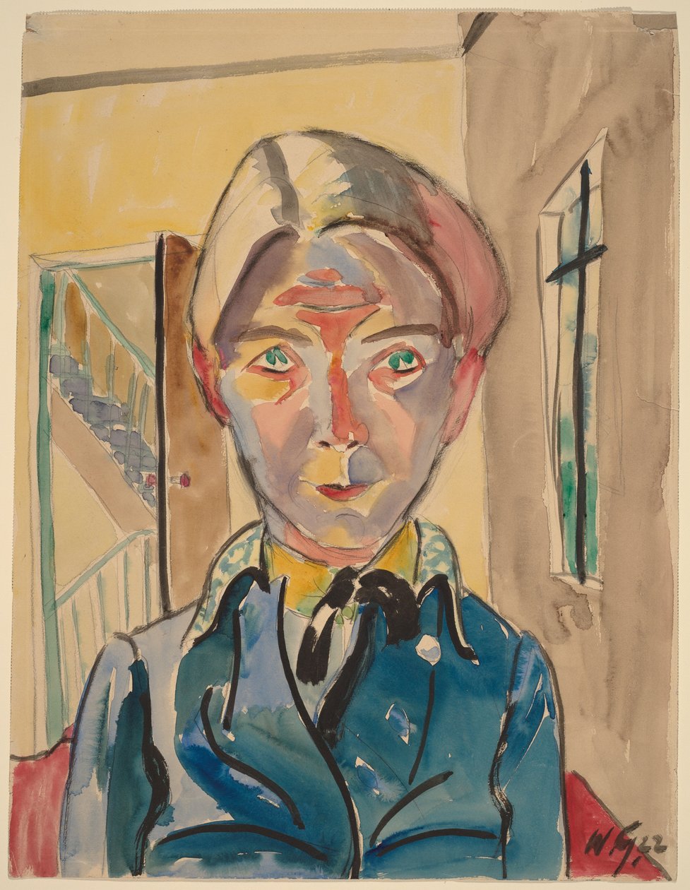 Autorretrato ante una escalera (yo ante una escalera) de Walter Gramatte