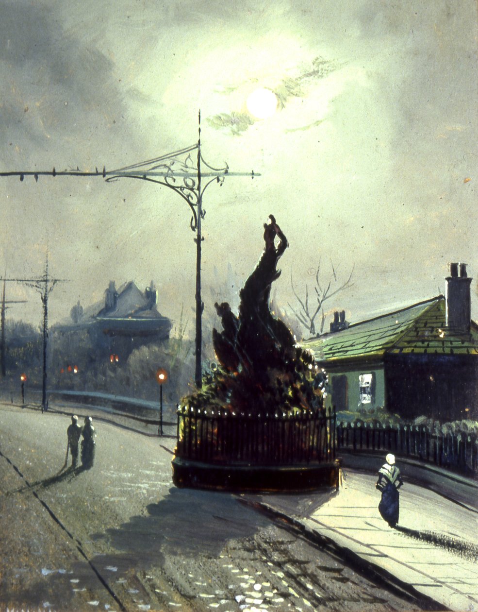 El roble original de noche, en Headingley (óleo sobre tabla) de Walter Linsley (attr. to) Meegan