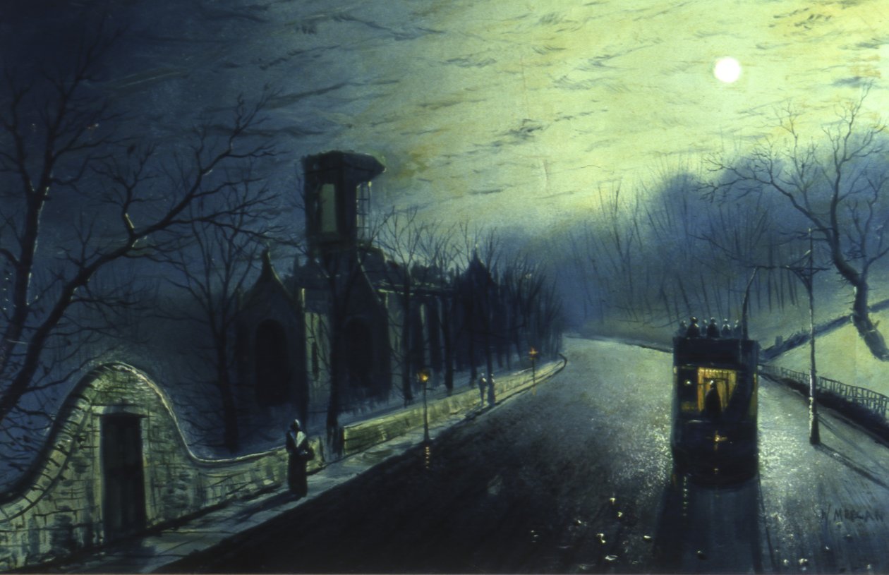 Kirkstall Abbey by Moonlight (óleo sobre lienzo) de Walter Linsley Meegan