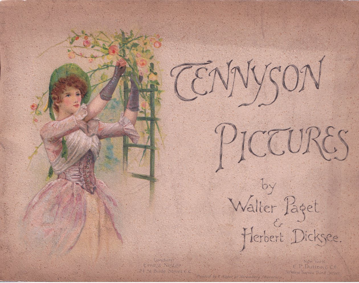 Diseño de la portada (La Reina de Mayo), ilustración de Tennyson Pictures publicada por E P Dutton & Co, c.1900 (litografía en color) de Walter Paget