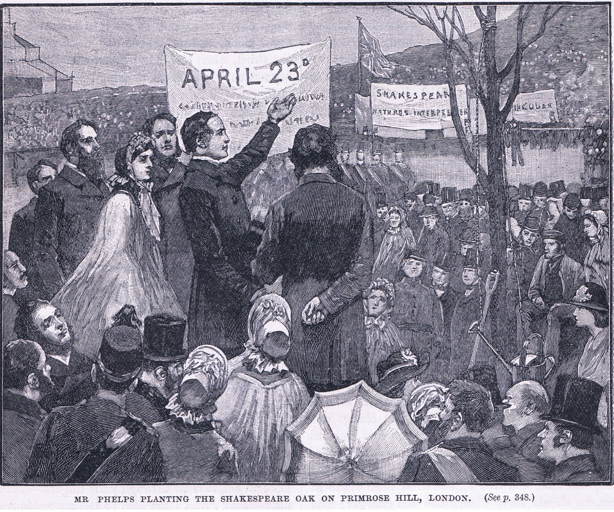 El Sr. Phelps plantando el roble de Shakespeare en Primrose Hill, Londres 1864 AD de Walter Paget