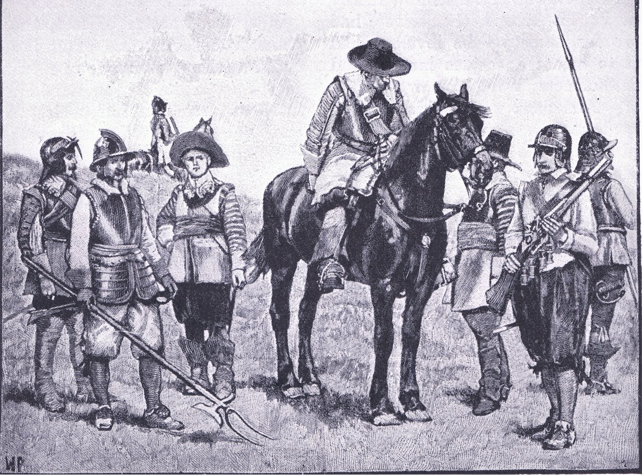 Tipos de soldados de Cromwell, de Cassells Historia del Pueblo Británico publicada por la Waverley Book Company Limited, c.1940 de Walter Paget