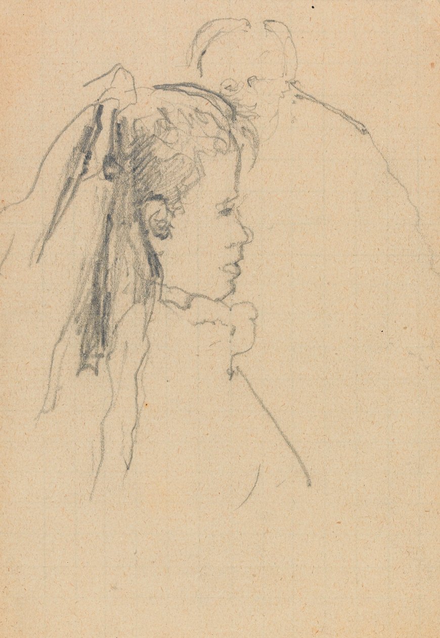 Cabeza y busto de una niña de perfil a la derecha, cabeza de un hombre, de frente, detrás de Walter Richard Sickert