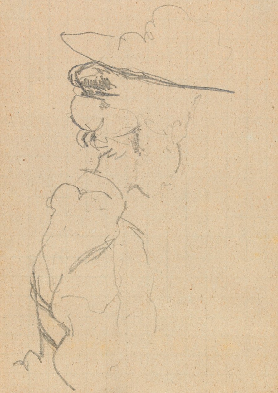 Cabeza y hombros de una mujer con sombrero, en perfil perdido, a la derecha de Walter Richard Sickert