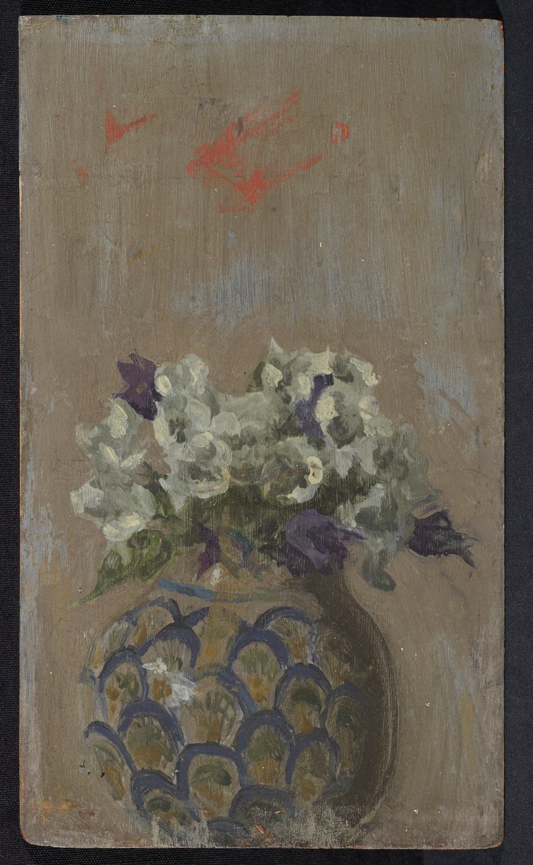 Sweet Violets - Biolets blancos y azules en un cuenco estampado, c.1884 (aceite en panel) de Walter Richard Sickert