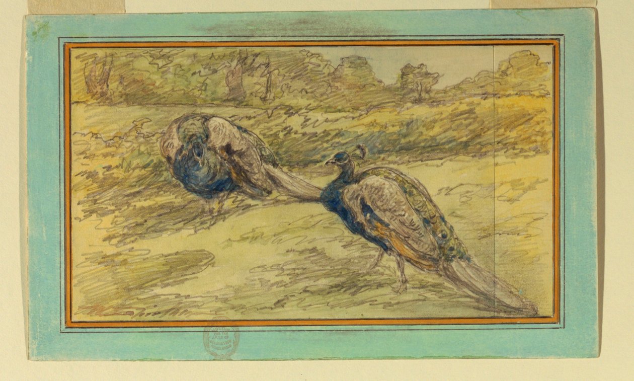 Dos Pavos Reales en un Paisaje de Walter Shirlaw