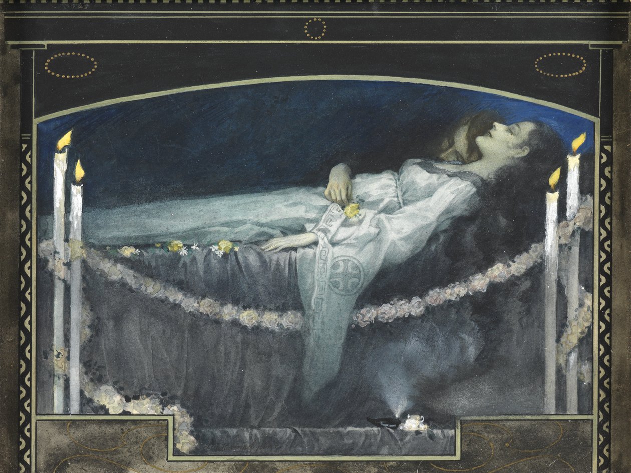 Romeo y Julieta (acuarela con color de la carrocería y oro sobre papel) de Walter Sigmund Hampel