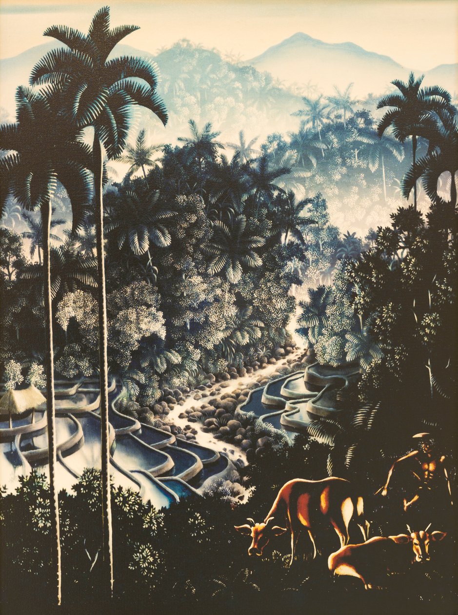Paisaje fluvial con pastor y vacas de Walter Spies