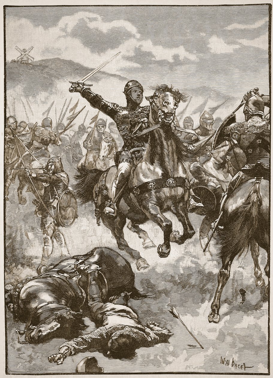 El Príncipe Negro en la Batalla de Crecy, ilustración de 