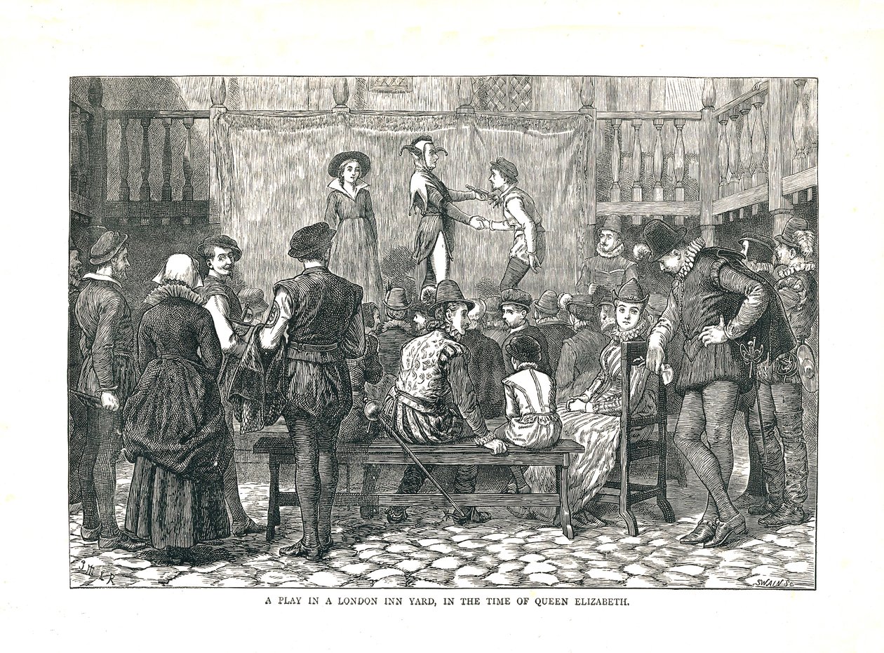 Una obra en un patio de posada isabelina de Londres, 1878 de Walter Thornbury