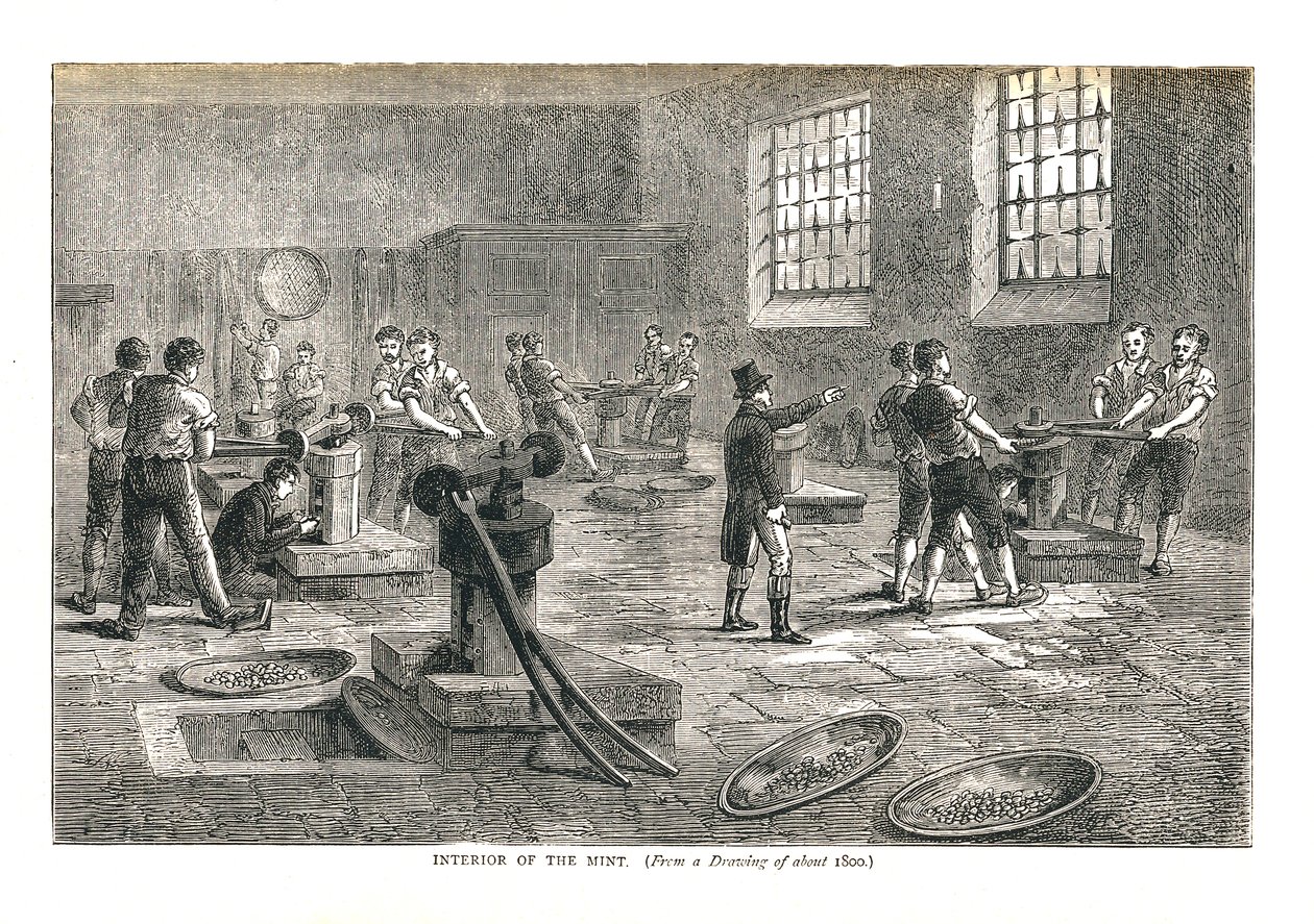 El interior de la Casa de la Moneda de un dibujo de alrededor de 1800, 1878 de Walter Thornbury