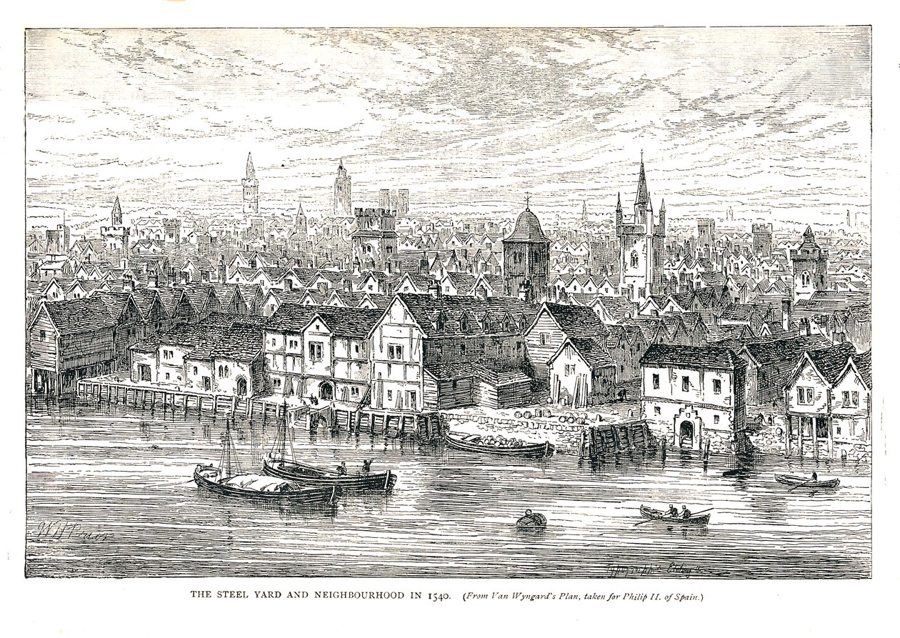 El muelle de hierro Steel Yard y el vecindario en 1540. En la ribera, 1878 de Walter Thornbury