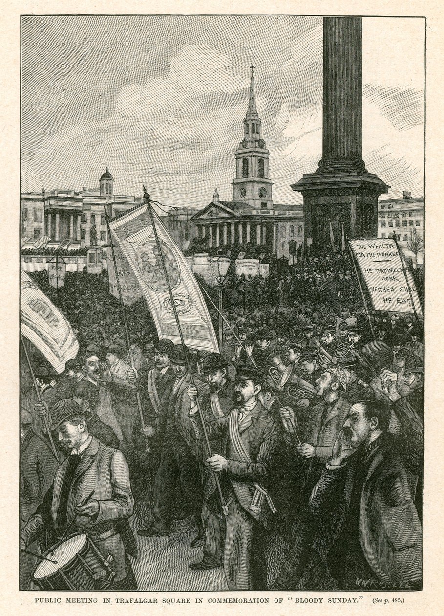 Reunión pública en Trafalgar Square en conmemoración del Domingo Sangriento (grabado) de Walter Westley Russell