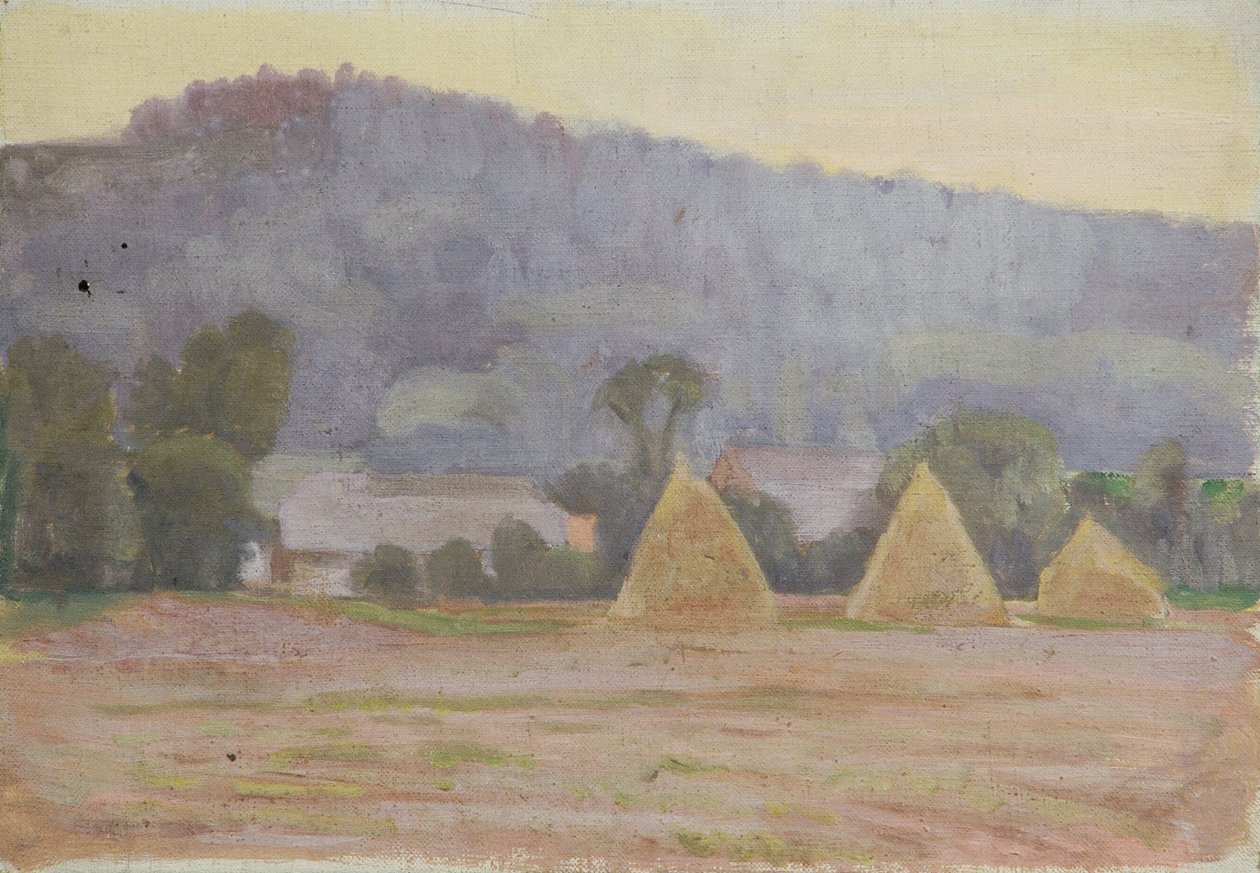 paisaje con montones de heno de Walther Gamerith
