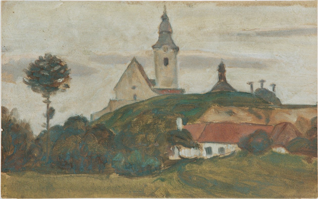 paisaje con iglesia y pueblo de Walther Gamerith