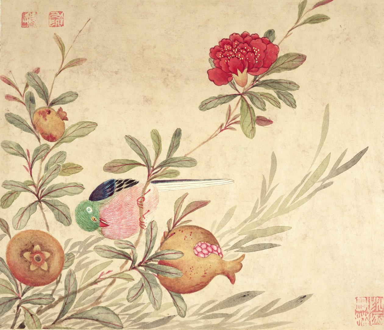 Una de una serie de pinturas de aves y frutas, finales del siglo XIX de Wang Guochen