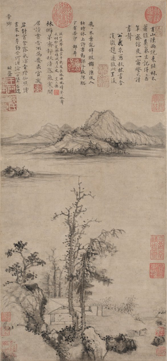 Retiro de un erudito entre árboles de otoño, dinastía Ming 1368-1644 de Wang Fu