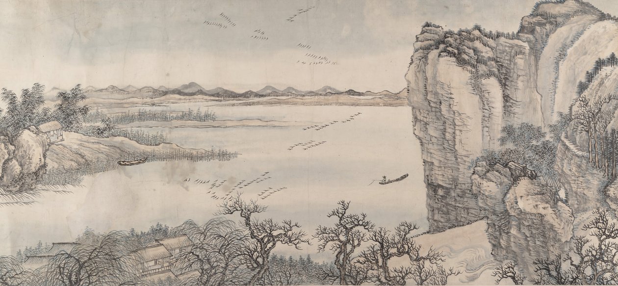Paisaje al estilo de Juran y Yan Wengui, fechado en 1713 de Wang Hui