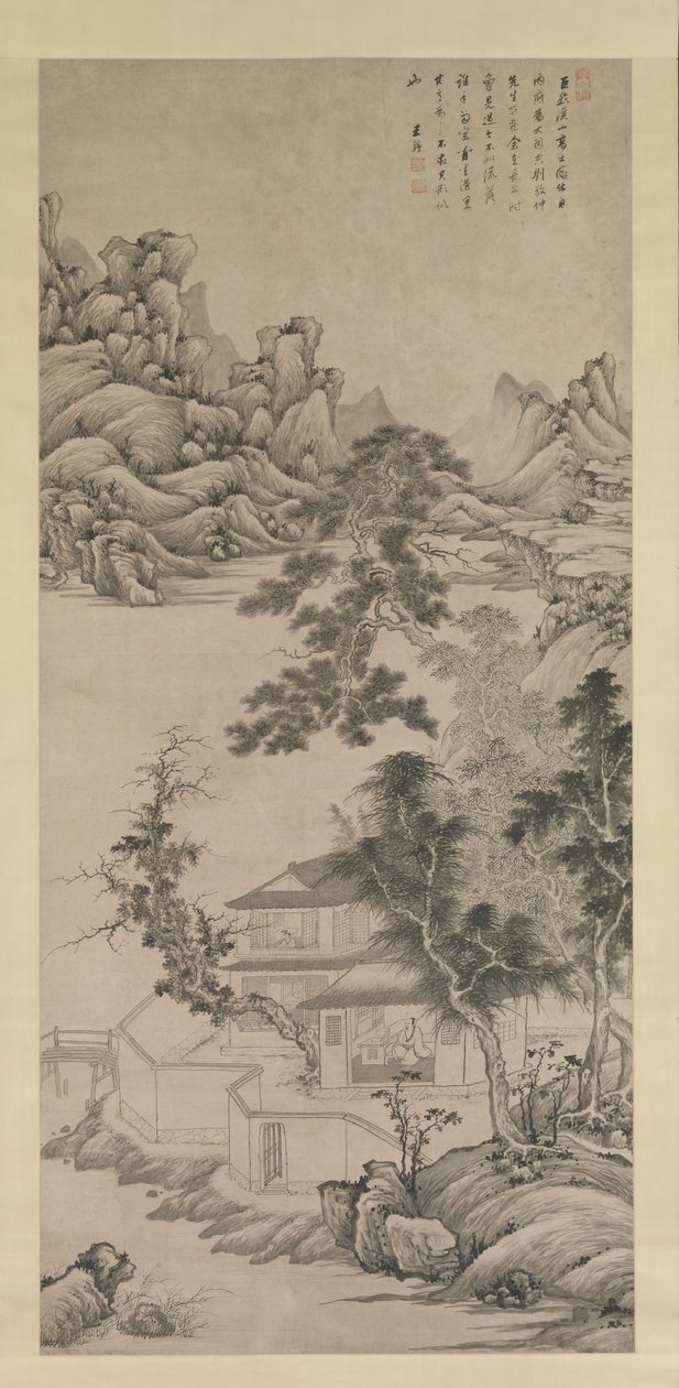 Erudito Elevado entre Ríos y Montañas, al estilo de Juran, finales del siglo XVII de Wang Jian