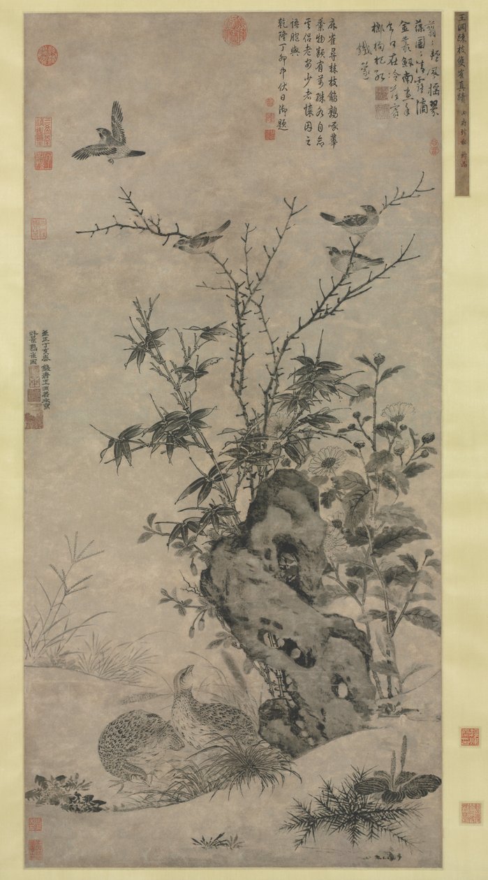 Quails and Sparrows in an Autumn Scene de Wang Yuan