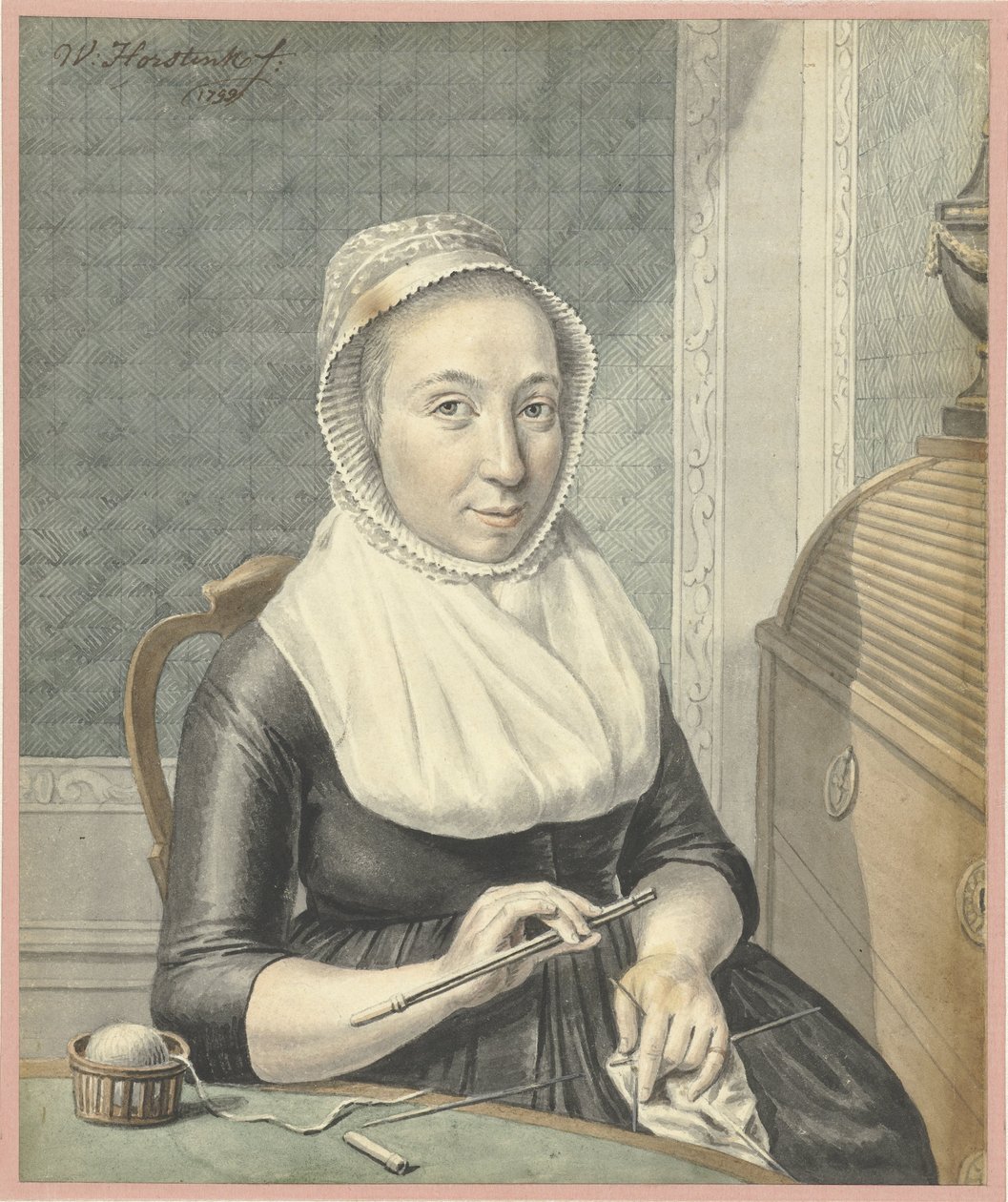 Retrato de una dama con tejido de punto de Warner Horstink