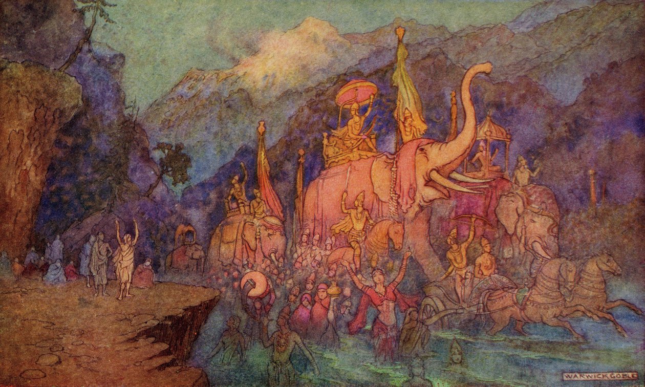 El regreso de los héroes caídos en la batalla de dieciocho días, ilustración de 
