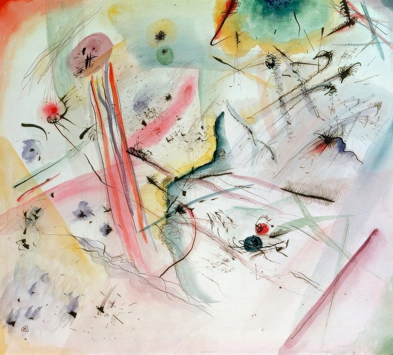 Composición con bandas rojas y azules de Wassily Kandinsky