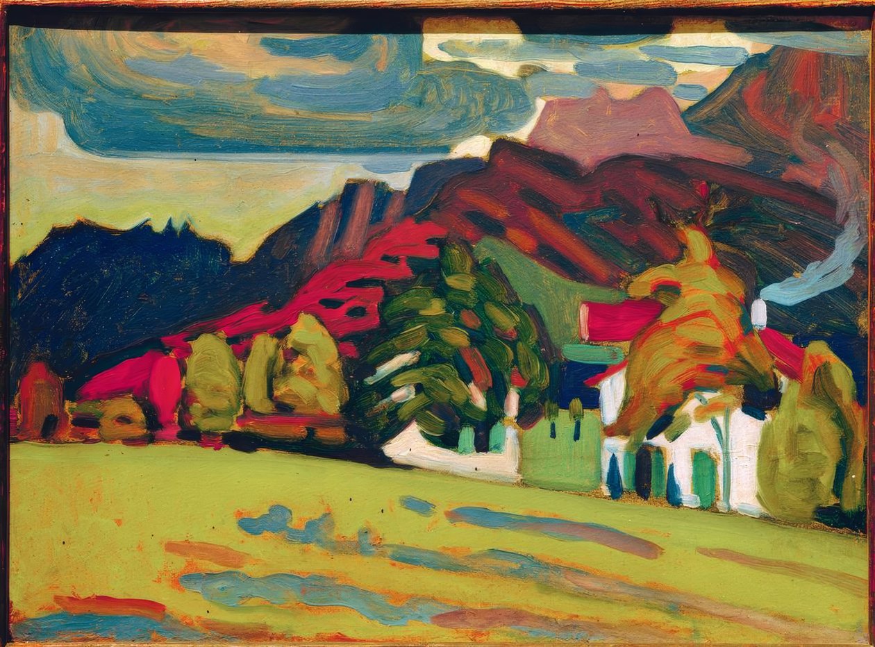 Grupo de casas frente a montañas de Wassily Kandinsky
