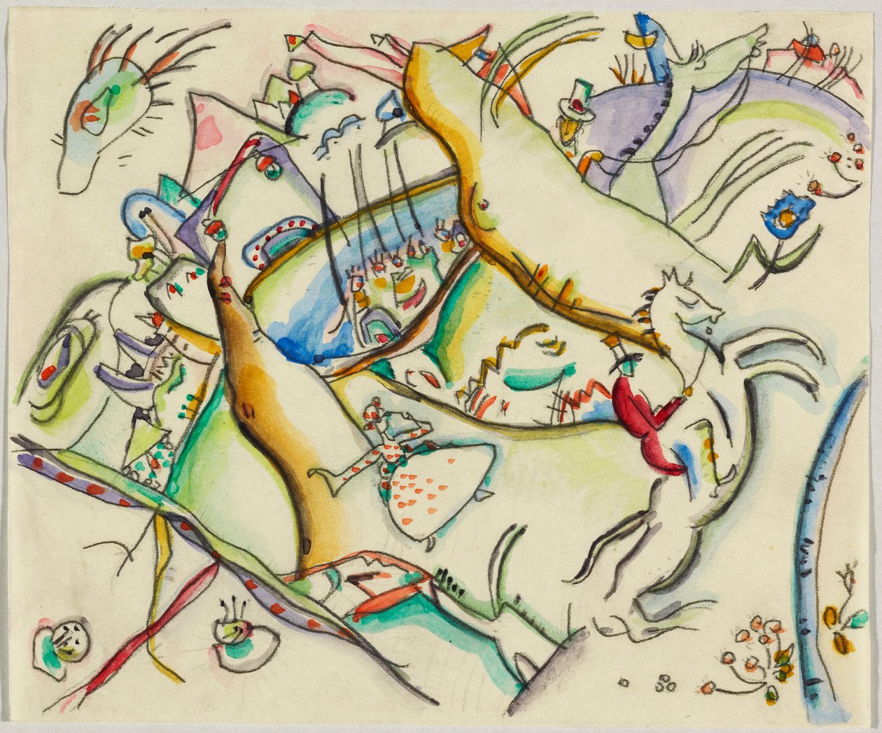 Acuarela para Grabado III; Paisaje con jinetes de Wassily Kandinsky