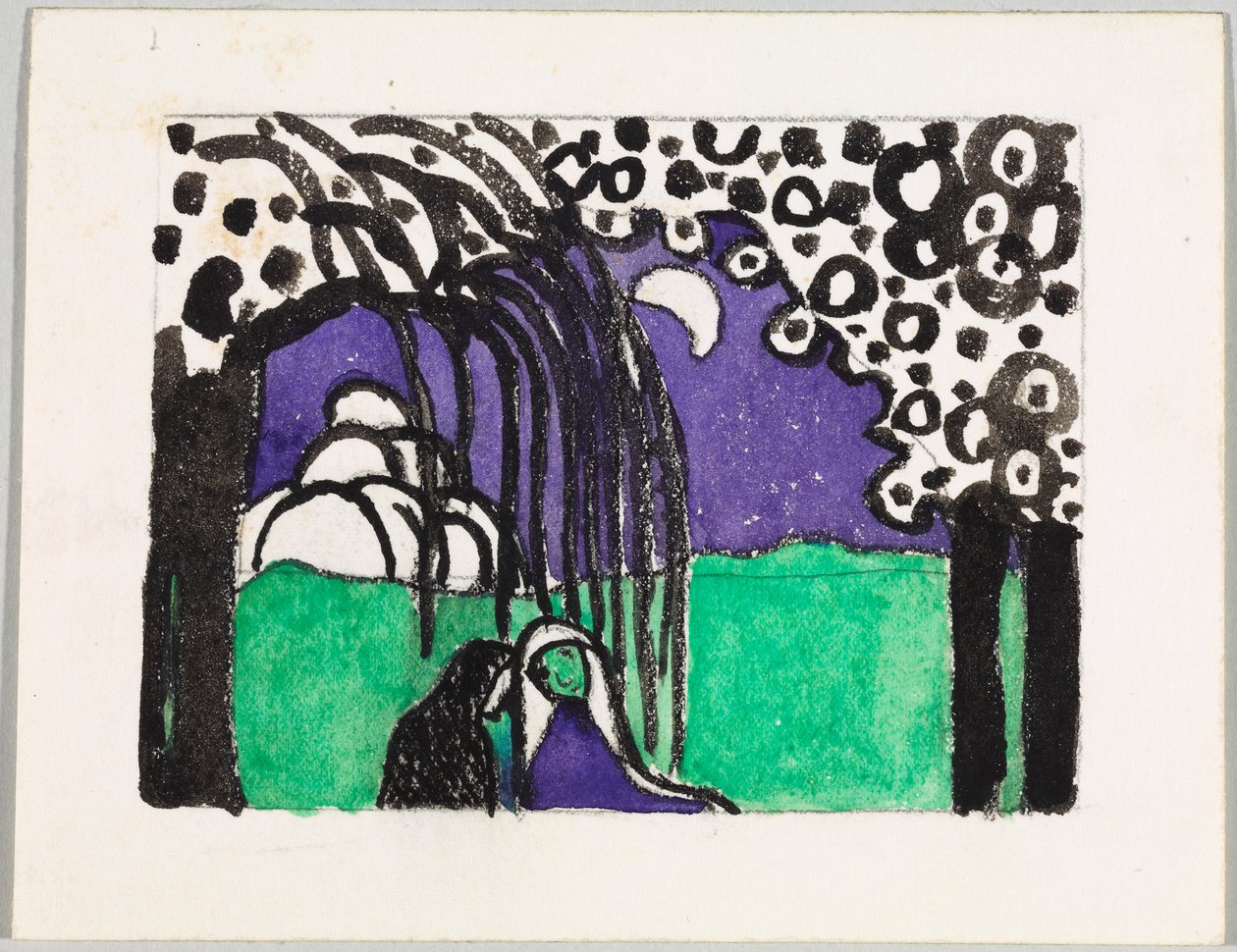 Boceto para la xilografía en color «Dos mujeres en un paisaje lunar» de Wassily Kandinsky