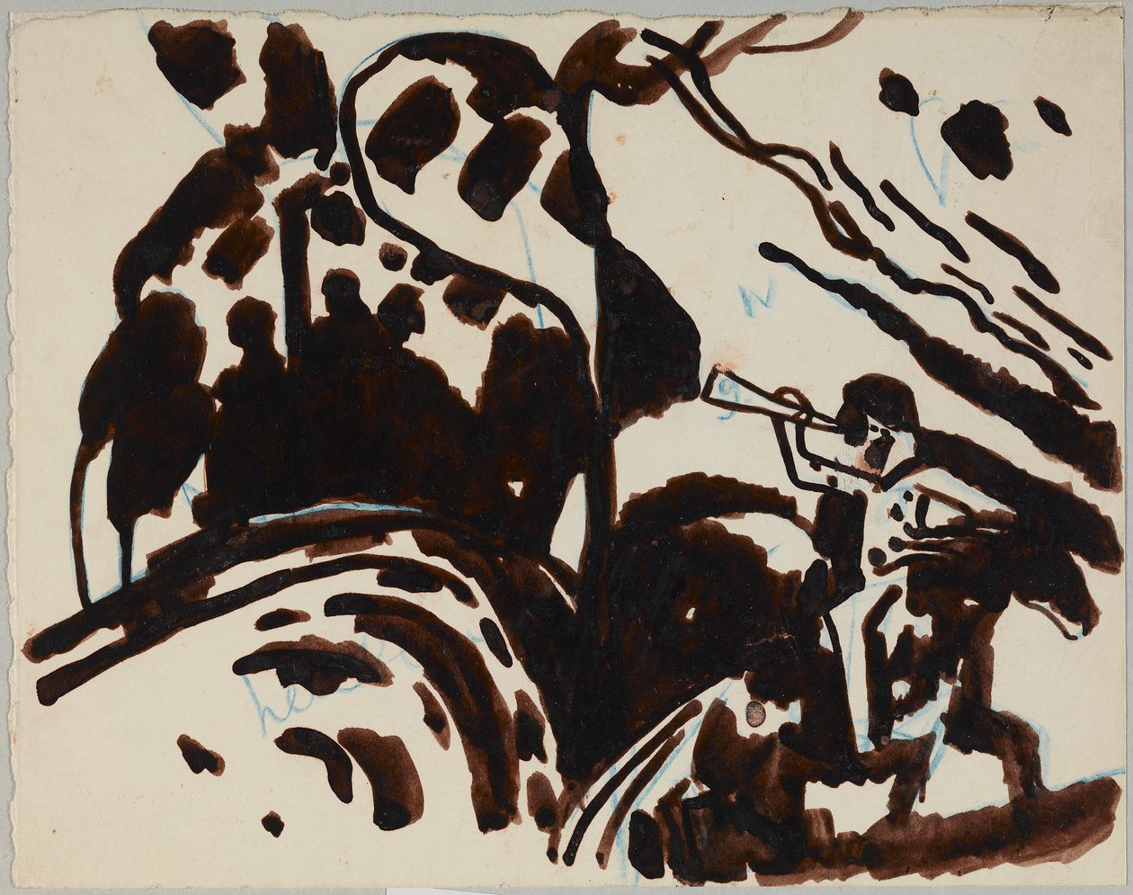 Paisaje con un jinete tocando una trompeta de Wassily Kandinsky