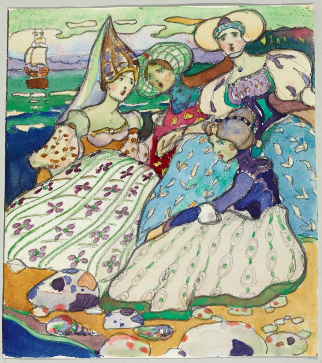 Grupo de niñas en la playa de Wassily Kandinsky