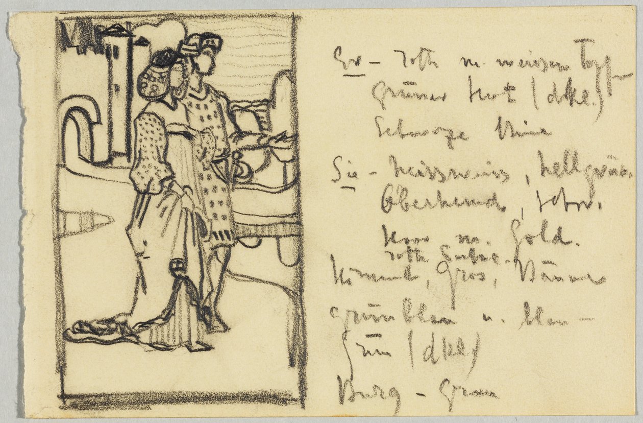 Pareja en traje medieval frente al castillo de Wassily Kandinsky