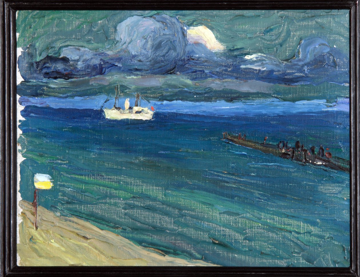 Rapallo (Italia). Paisaje con un vapor. (Rapallo. Paisaje con un barco de vapor). Pintura de Wassily Kandinsky (o Wassily Kandinski o Kandinskij de Wassily Kandinsky