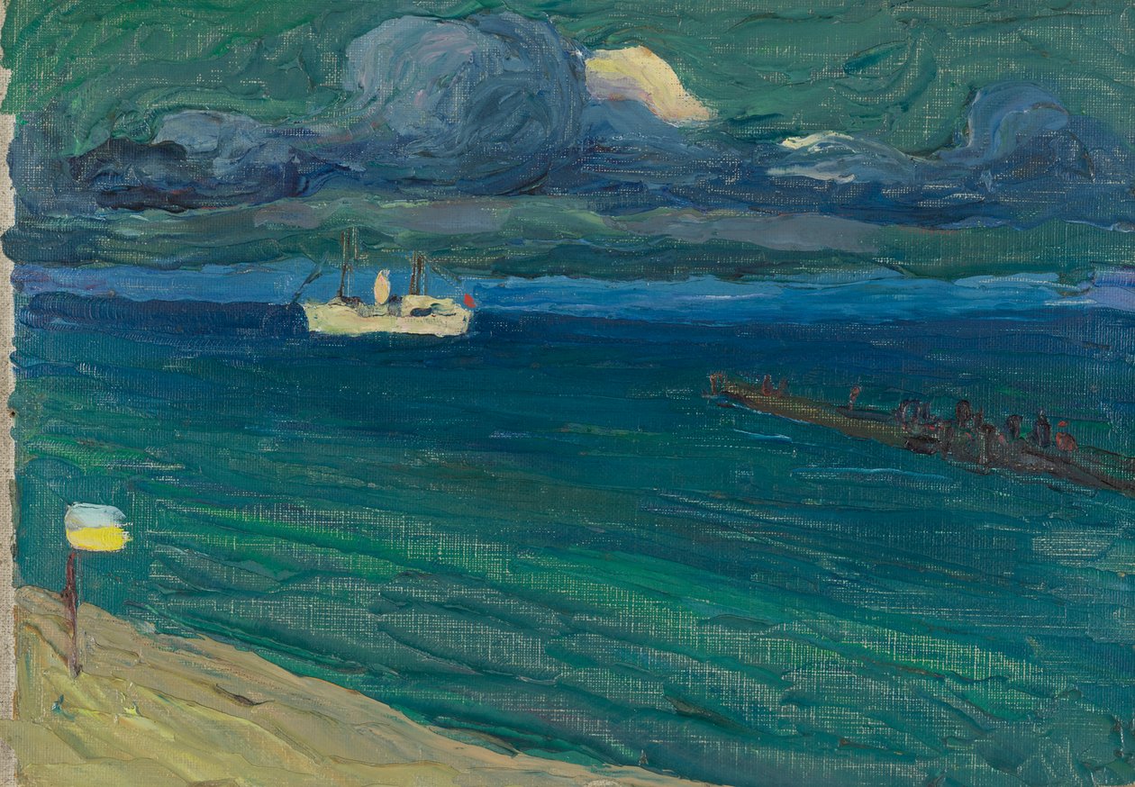 Rapallo: paisaje marino con un barco de vapor de Wassily Kandinsky
