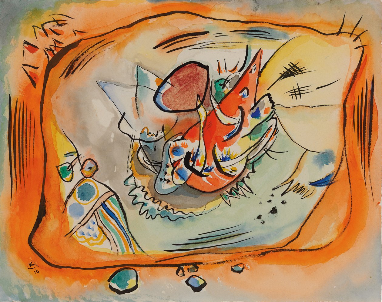 Boceto para pintura con borde naranja de Wassily Kandinsky