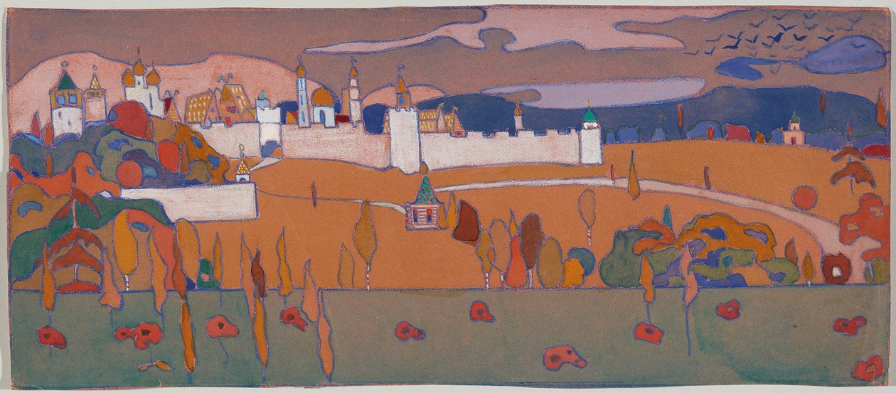 Ciudad amurallada en un paisaje otoñal de Wassily Kandinsky