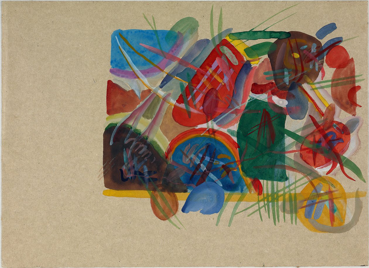 Acuarela con bosque y arcoíris, 1913 de Wassily Kandinsky