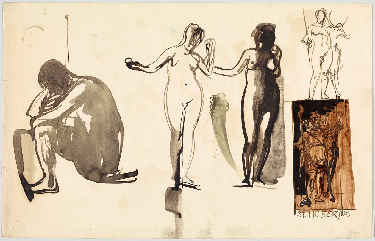 Desnudos femeninos y San Huberto, verso: Desnudos femeninos de Wassily Kandinsky