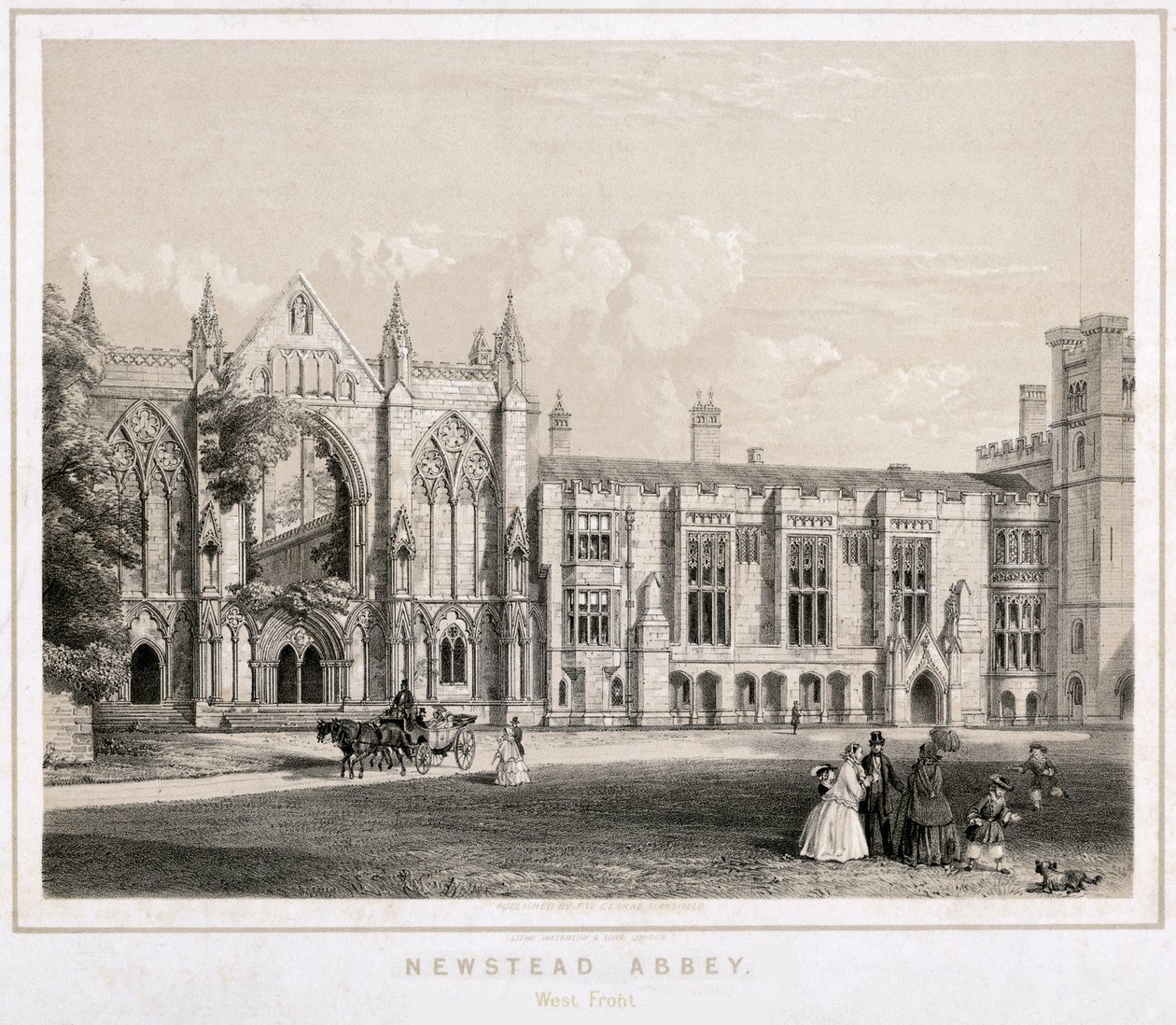 Aspecto oeste de la Abadía de Newstead, Nottinghamshire, c. 1860 de Waterlow and Sons