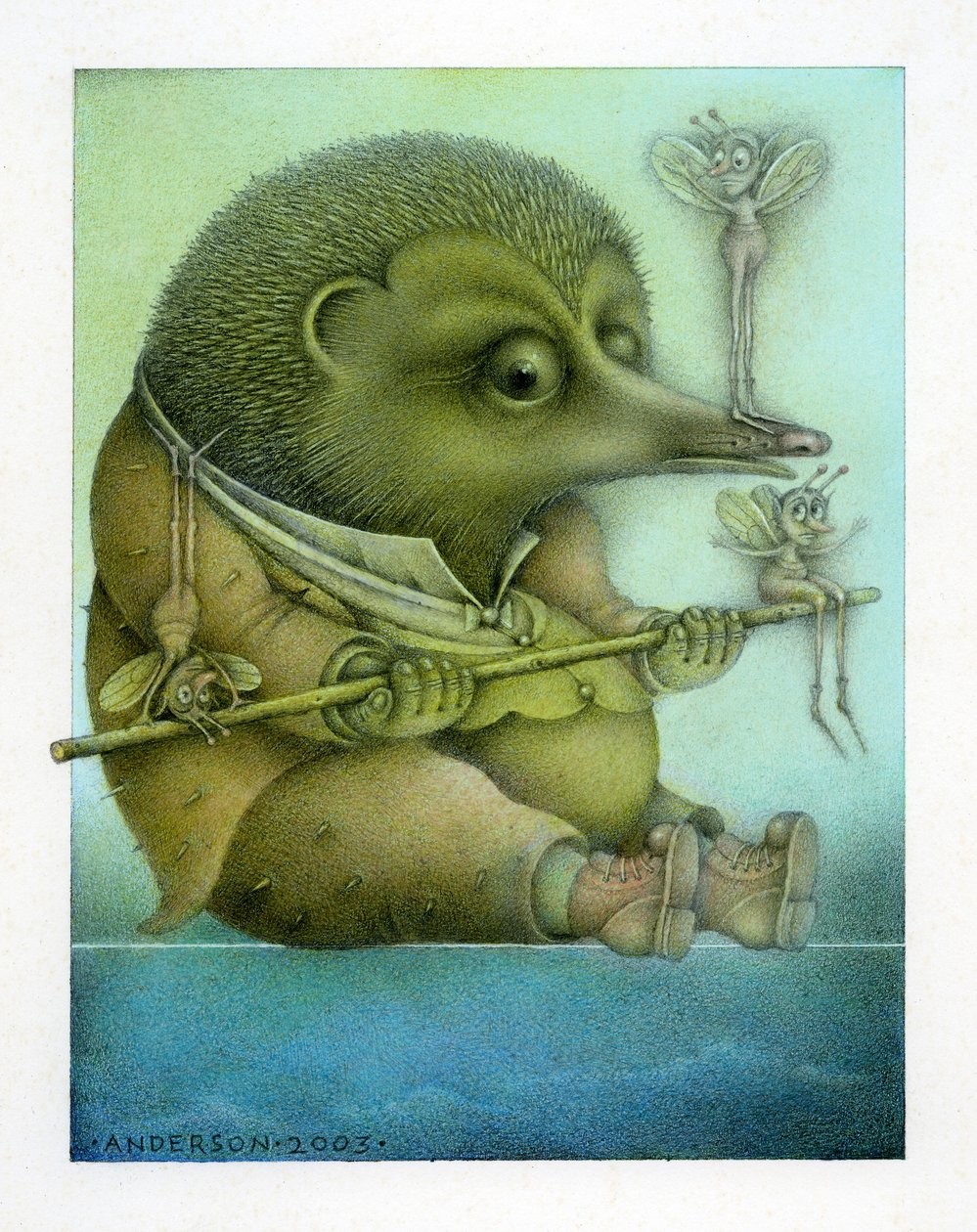 Erizo equilibrista y sus amigos, 2003 (técnica mixta sobre cartulina) de Wayne Anderson