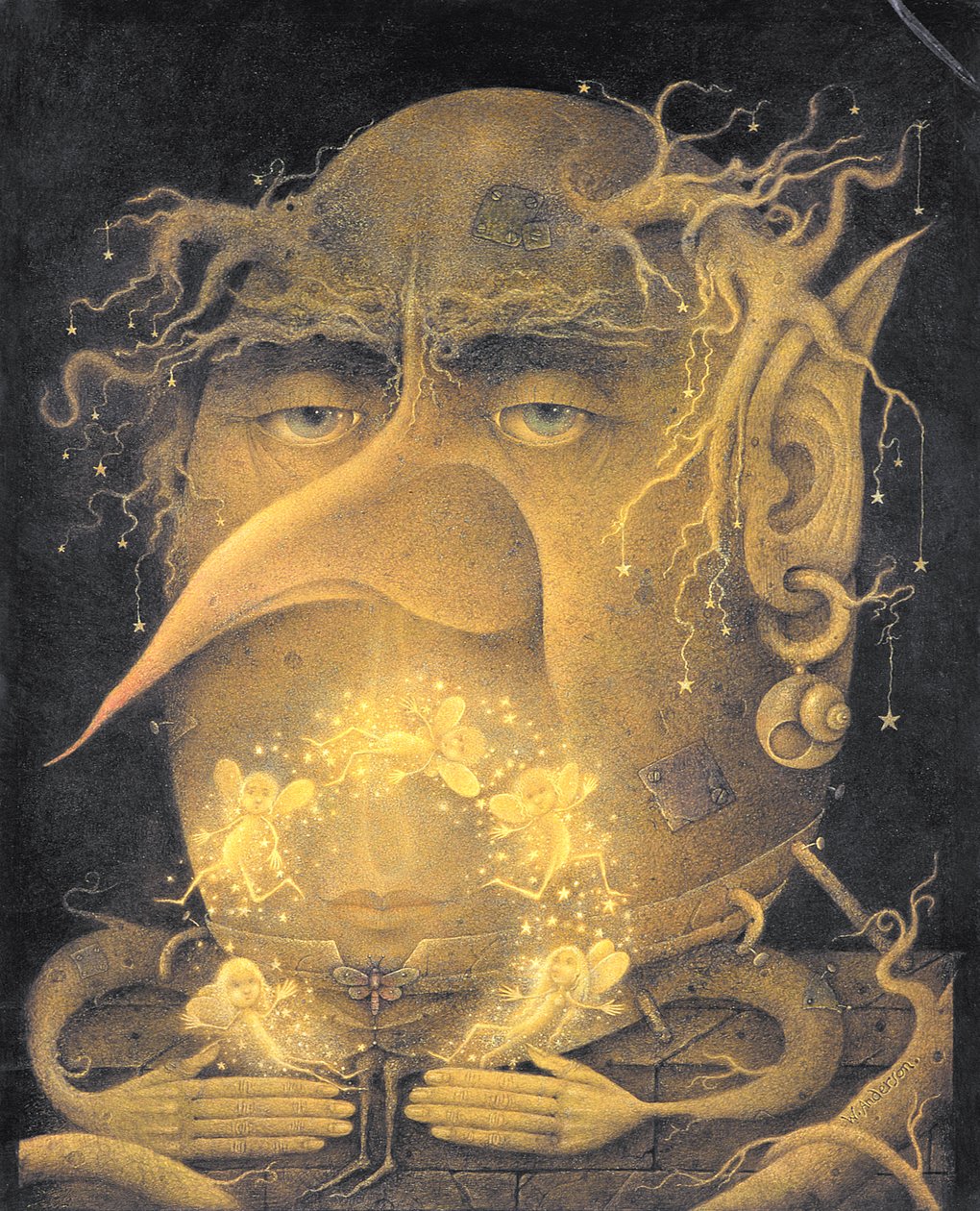 Hada malabarista (lápiz y lápiz de color sobre papel) de Wayne Anderson
